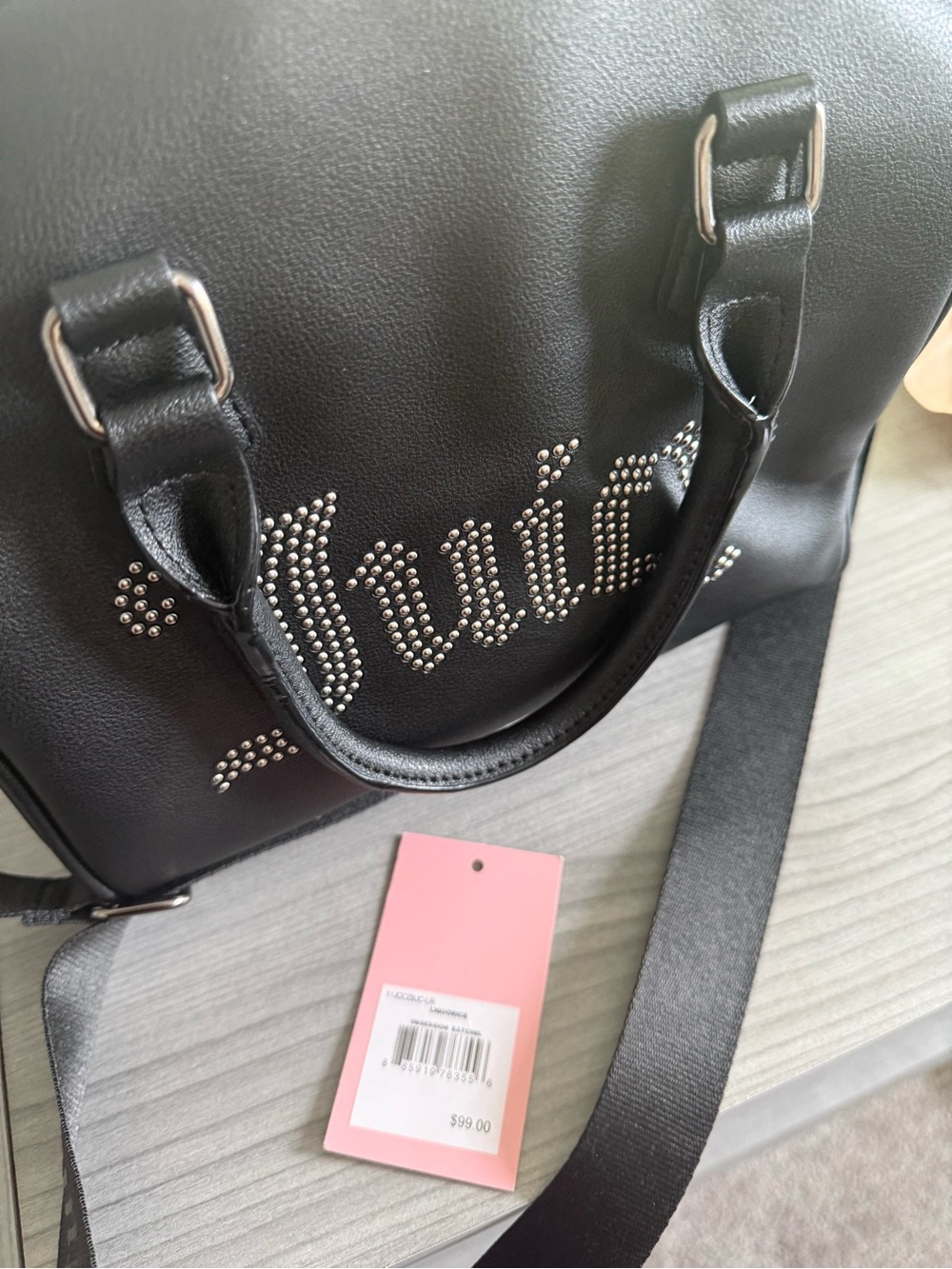 Juicy Couture Black Studded Logo Satchel with Top Handles - Picture 4 of 9